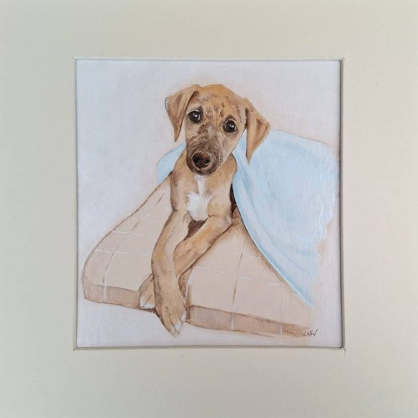 Oil painted portrait of Cassie in plain cream mount